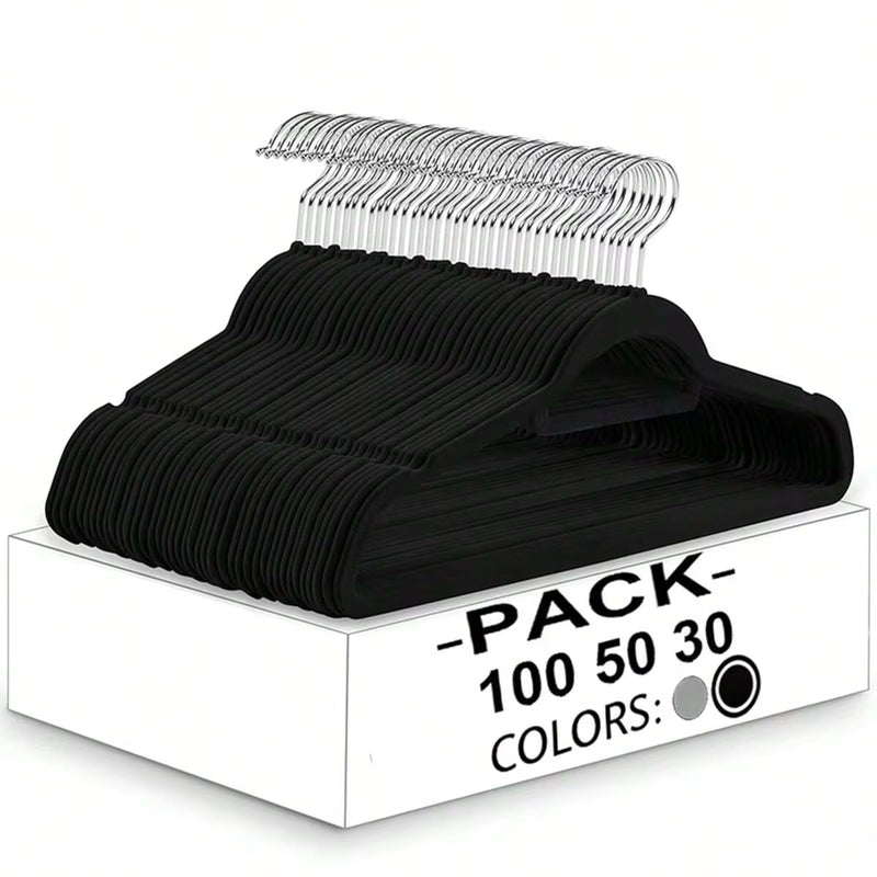 Velvet Hangers 100/50/30 Pack, Non Slip Clothes Felt Hanger Heavy Duty For Coat, Premium Slim Space Saving Suit Hangers For Closet Organizer, 360° Rotating Silver Hook